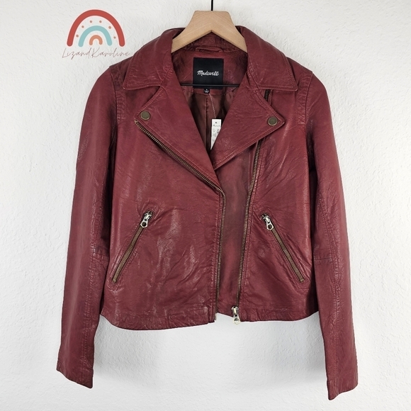 Madewell Washed Leather Motorcycle Jacket Brass Hardware Edition Dusty Redwood